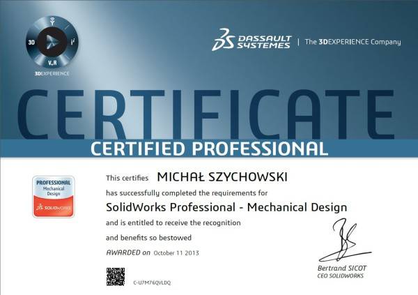 Certyfikaty, szkolenia, kursy SolidWorks: CSWP - Certified SolidWorks Professional